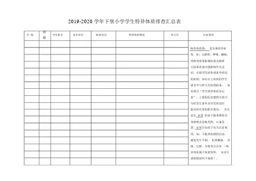 学生特异体质排查汇总表(填好)