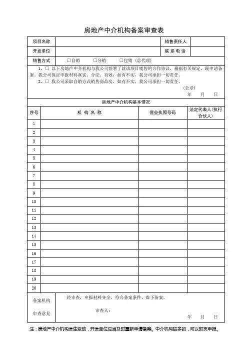 房地产中介机构备案审查表