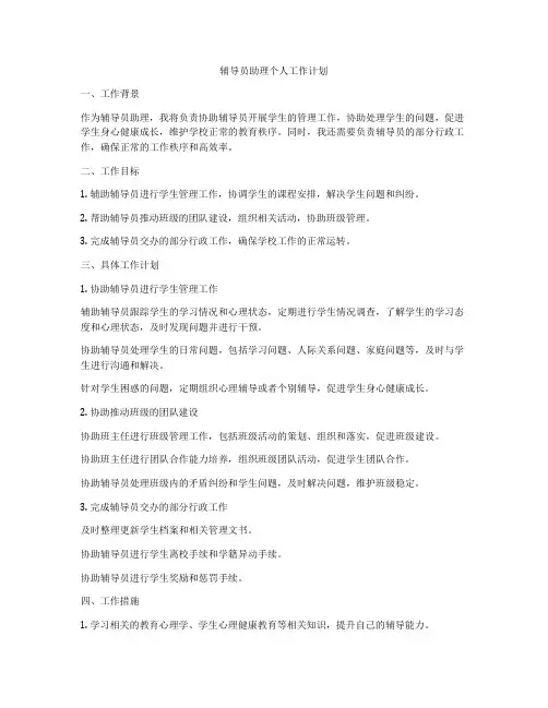 辅导员助理个人工作计划