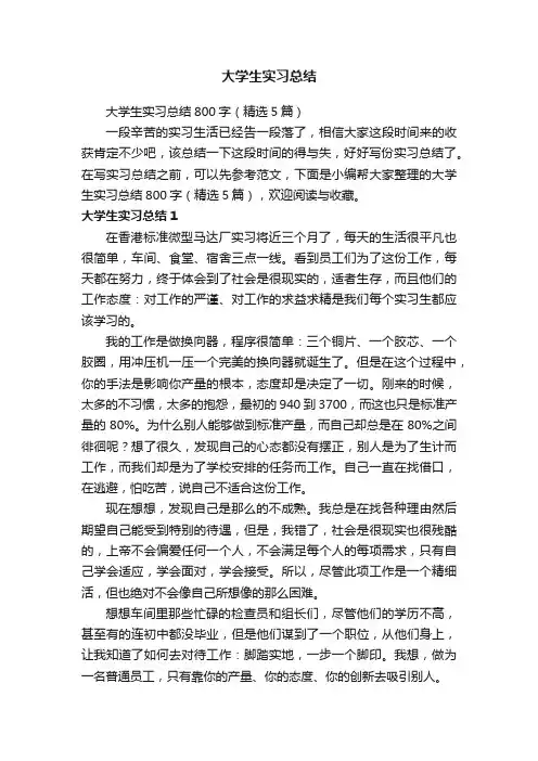 大学生实习总结800字（精选5篇）