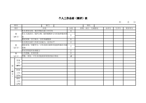 个人工作总结(测评)表