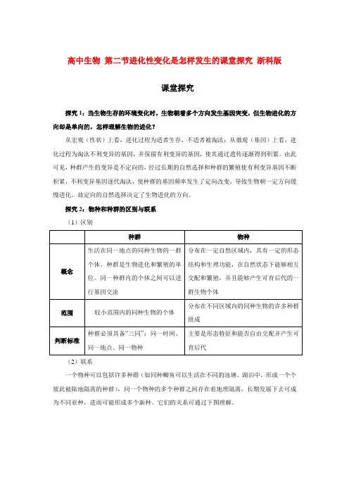 高中生物 第二节进化性变化是怎样发生的课堂探究 浙科版