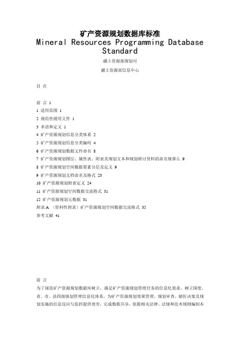 矿产资源规划数据库标准