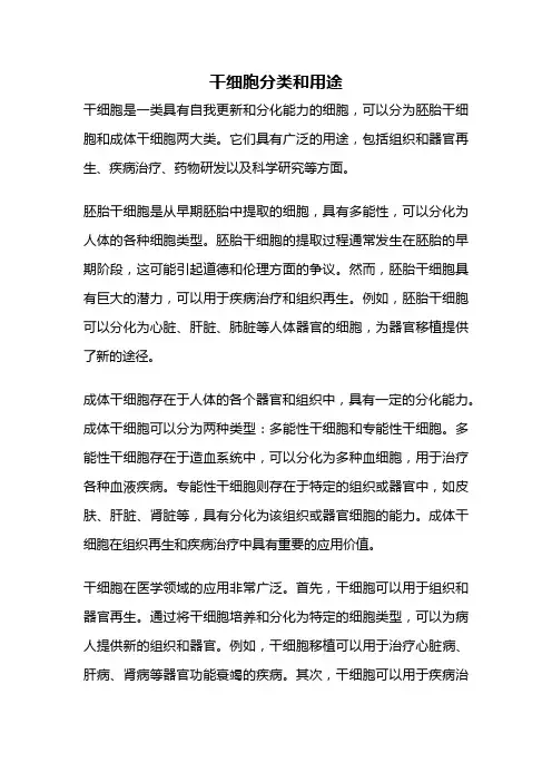 干细胞分类和用途