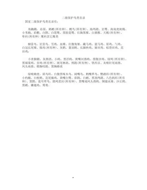二级保护鸟类名录