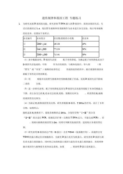人教版高中生物选择性必修3遗传规律和基因工程