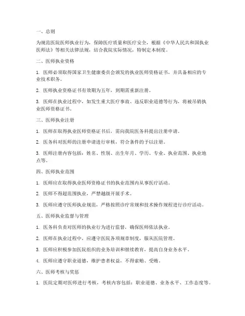 医院医师执业管理制度