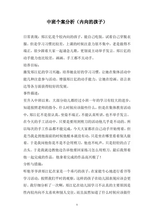中班个案分析(内向的孩子)