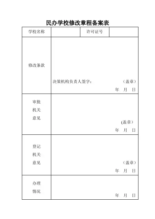 民办学校修改章程备案表