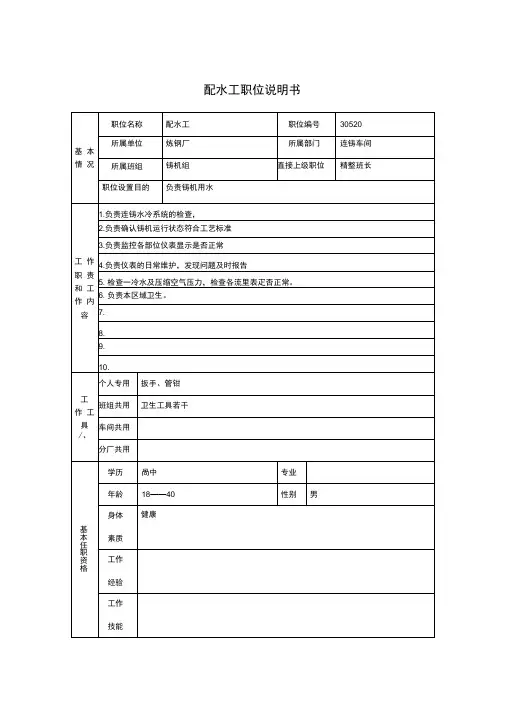 炼钢厂职位说明书汇编28