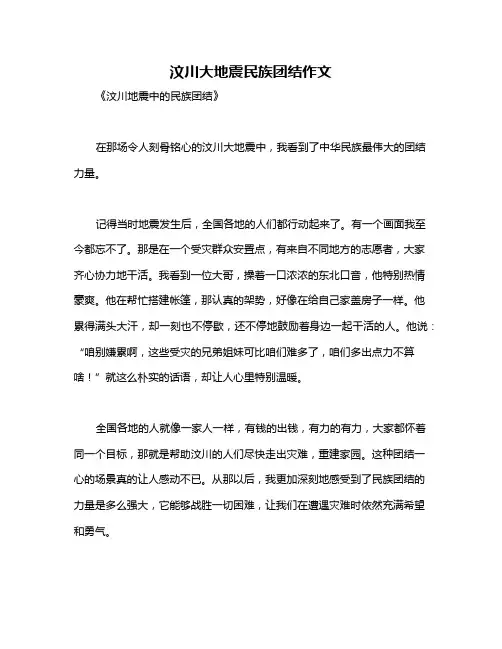 汶川大地震民族团结作文