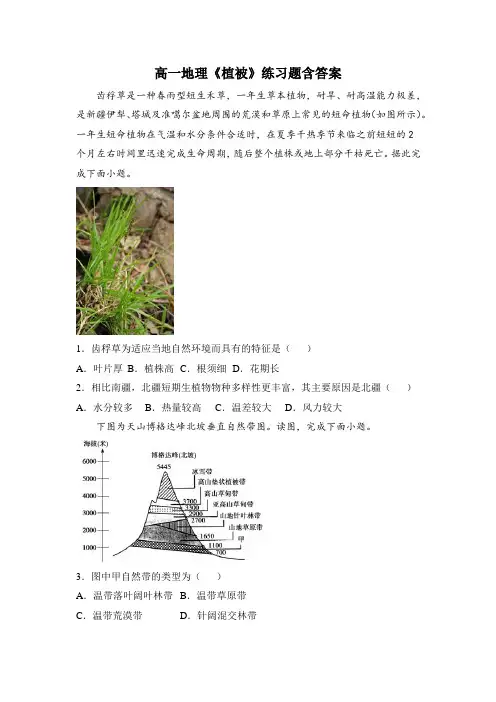 高一地理《植被》练习题含答案