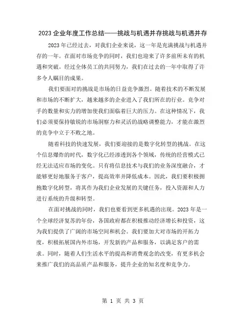 2023企业年度工作总结——挑战与机遇并存