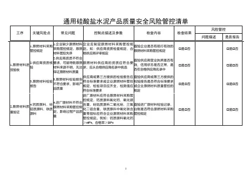 通用硅酸盐水泥产品质量安全风险管控清单