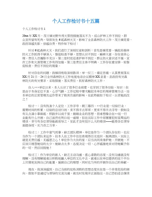 个人工作检讨书十五篇