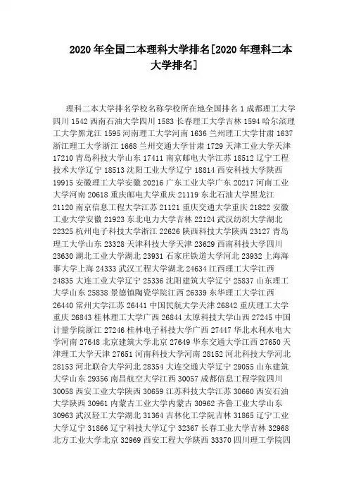2020年全国二本理科大学排名[2020年理科二本大学排名]