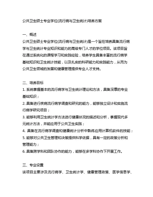 公共卫生硕士专业学位(流行病与卫生统计)培养方案