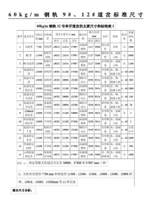 道岔部分重要标准尺寸和支距