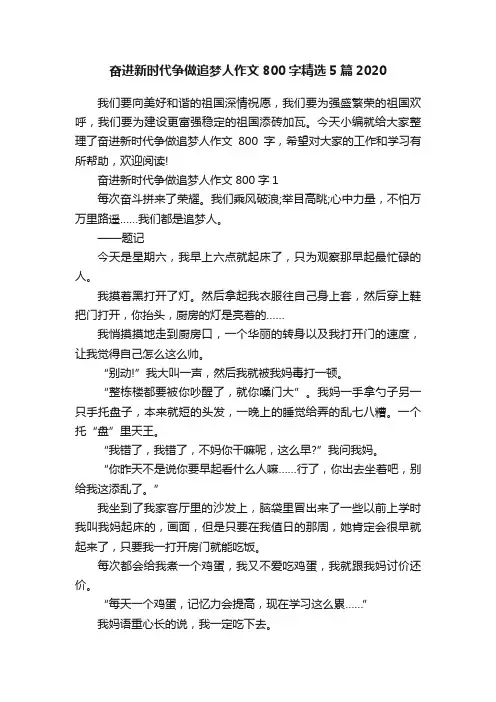 奋进新时代争做追梦人作文800字精选5篇2020