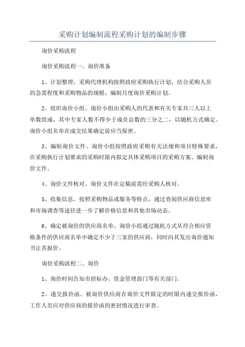 采购计划编制流程采购计划的编制步骤