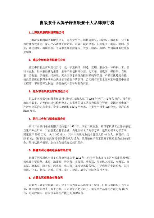 自吸泵什么牌子好自吸泵十大品牌排行榜