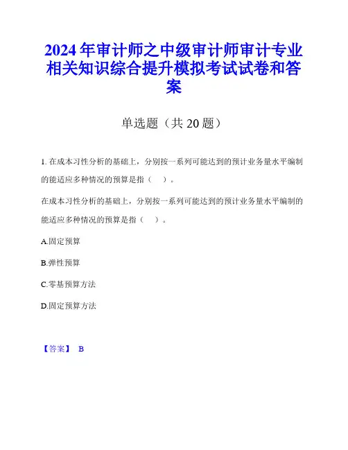 2024年审计师之中级审计师审计专业相关知识综合提升模拟考试试卷和答案
