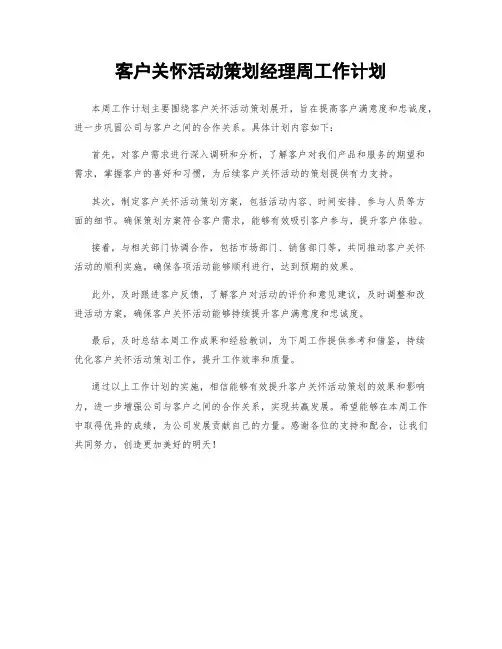 客户关怀活动策划经理周工作计划