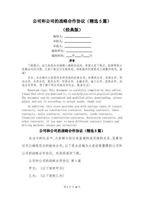 公司和公司的战略合作协议(精选5篇)
