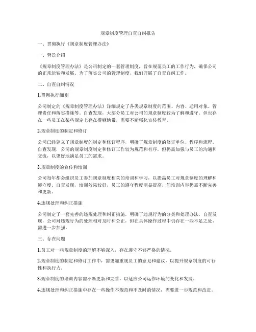 规章制度管理自查自纠报告