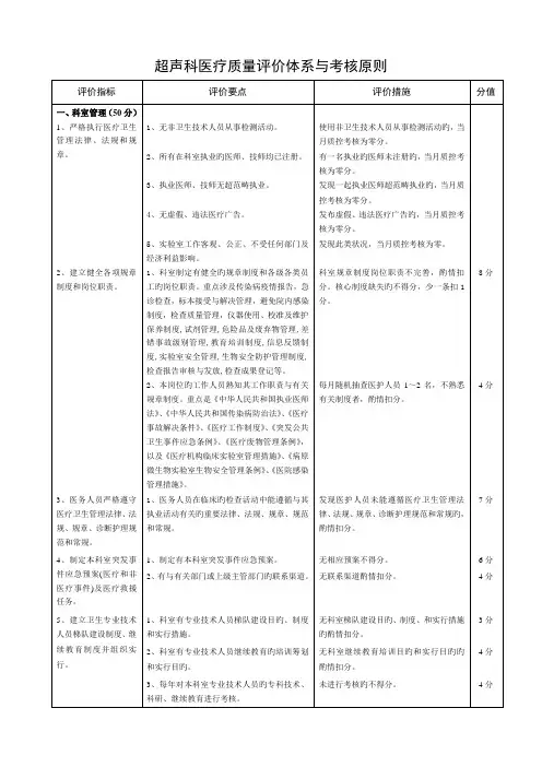 超声科医疗质量评价体系与考核标准