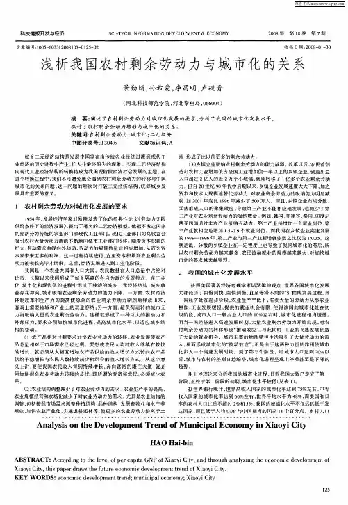 浅析我国农村剩余劳动力与城市化的关系