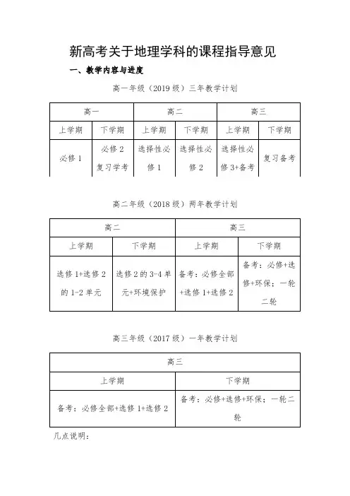 新高考关于地理学科的课程指导意见