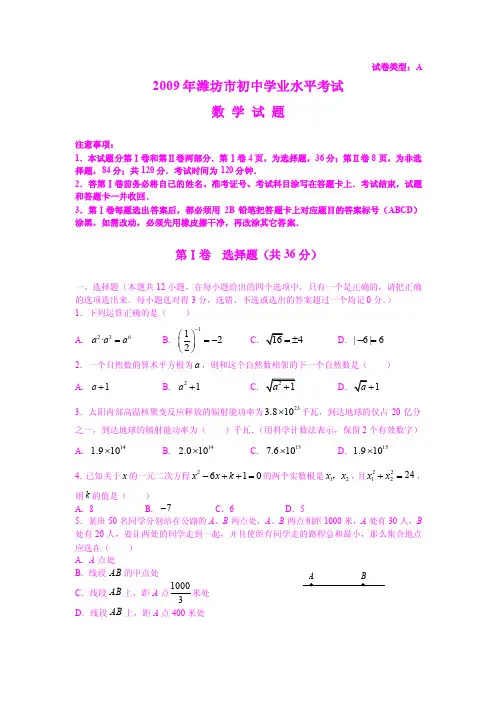 2016年山东省潍坊市中考数学试题及答案（word版）【优质】