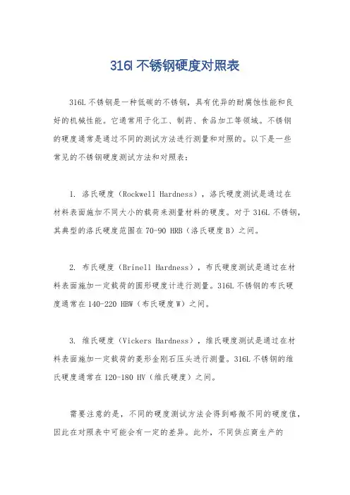 316l不锈钢硬度对照表