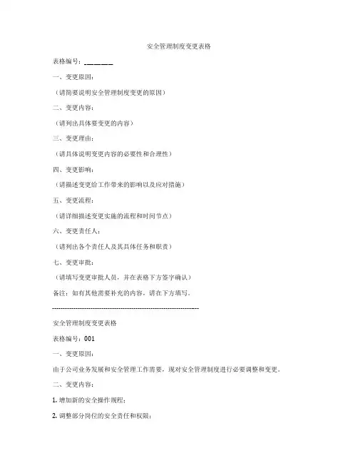 安全管理制度变更表格