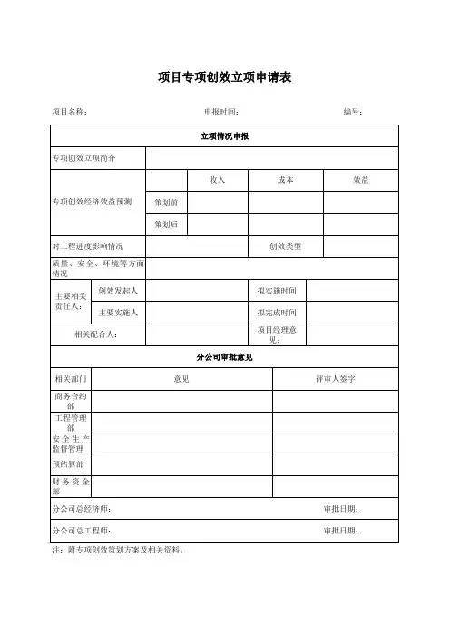 项目专项创效立项申请表