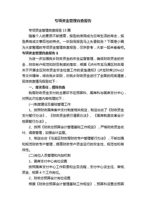 专项资金管理自查报告