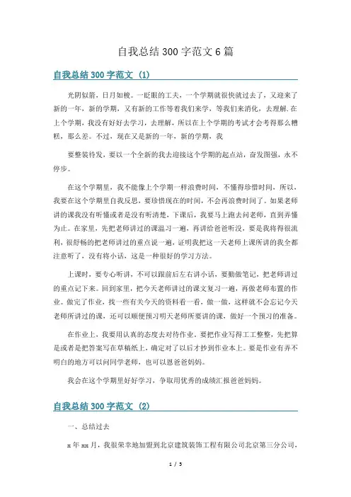 自我总结300字范文6篇