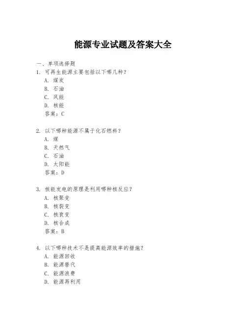 能源专业试题及答案大全