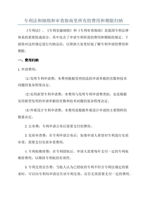 专利法和细则和审查指南里所有的费用和期限归纳