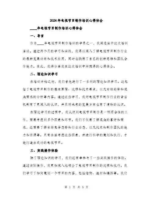 2024年电视节目制作培训心得体会(2篇)