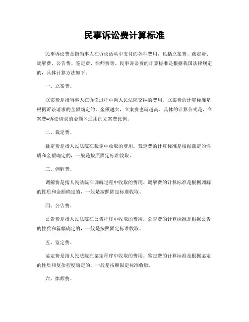 民事诉讼费计算标准