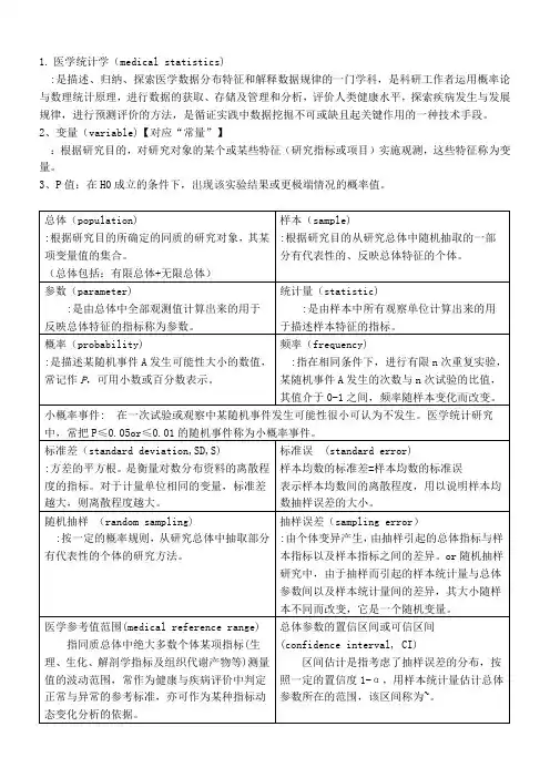 卫生统计学名词解释(带英文)