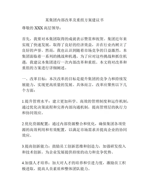 某集团内部改革及重组方案建议书