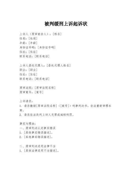 被判缓刑上诉起诉状