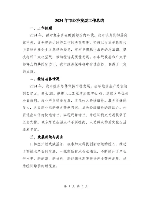 2024年市经济发展工作总结