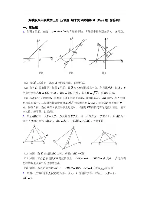 苏教版八年级数学上册 压轴题 期末复习试卷练习(Word版 含答案)