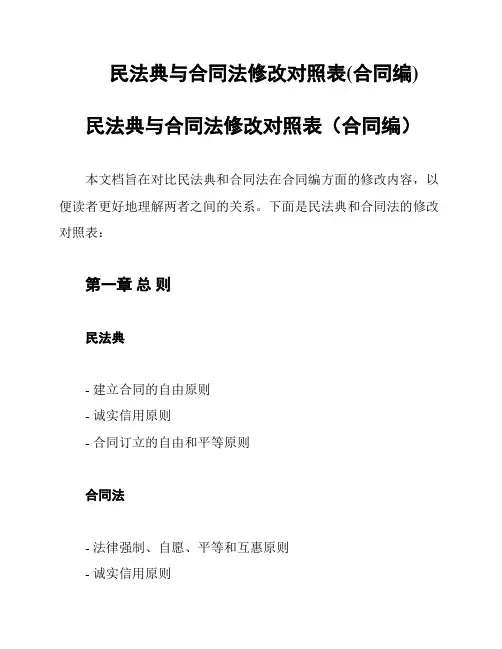 民法典与合同法修改对照表(合同编)