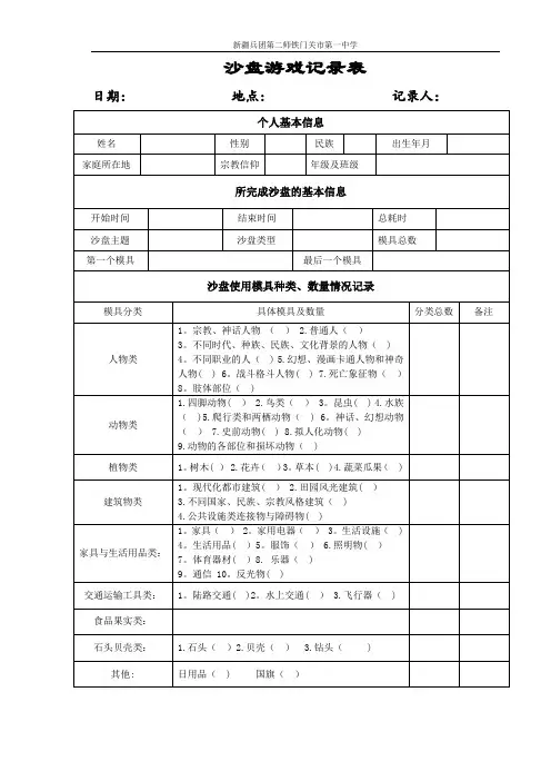 个人沙盘游戏记录表【范本模板】