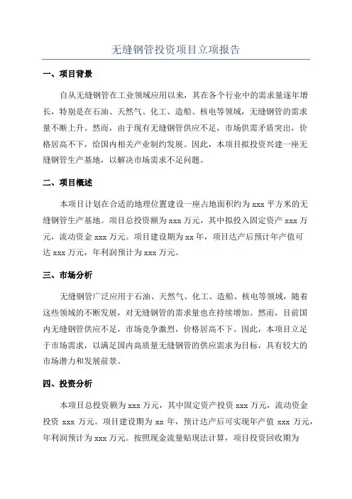 无缝钢管投资项目立项报告